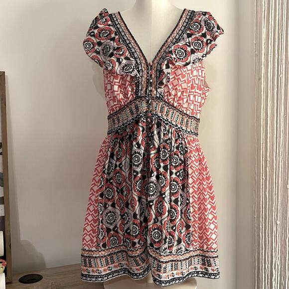 Anthropologie Women’s Flutter Printed Mini Dress Boho Summer Size 16 - Picture 5 of 12